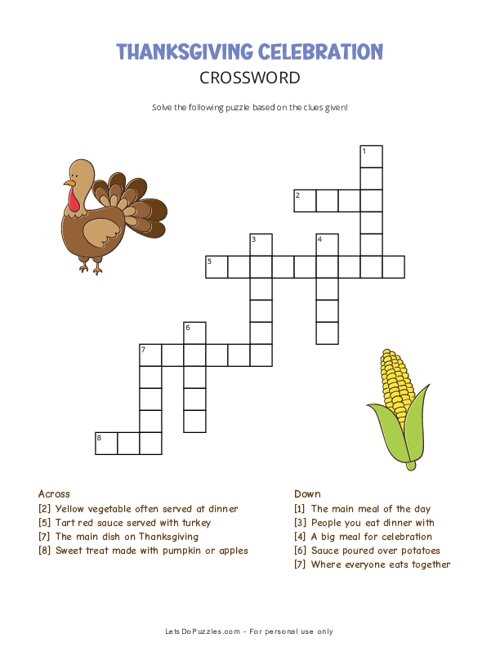 free printable thanksgiving crossword