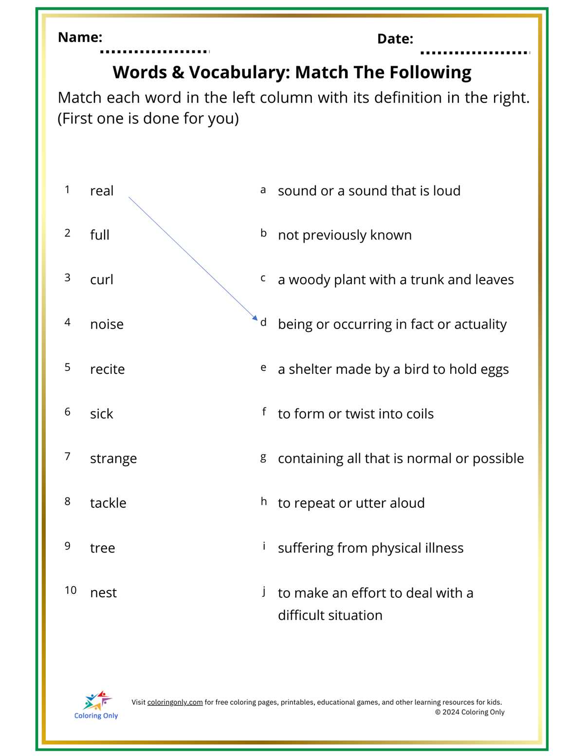 free printable vocabulary worksheets