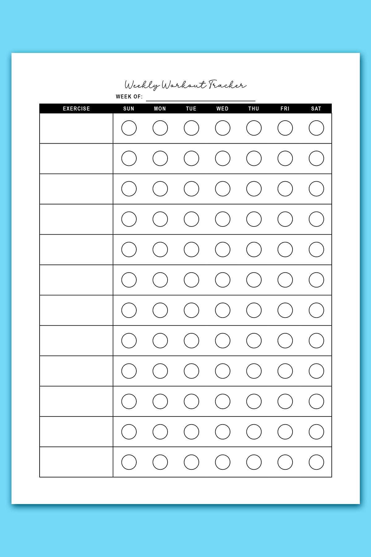free printable workout log