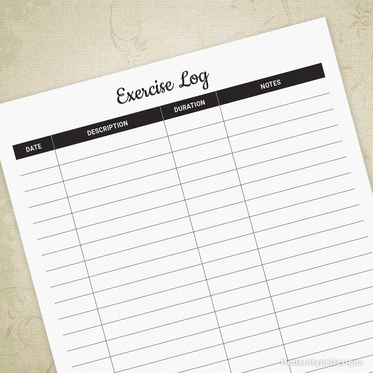 free printable workout log