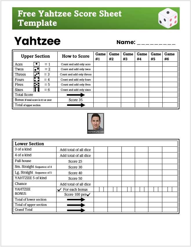 free printable yahtzee score sheets