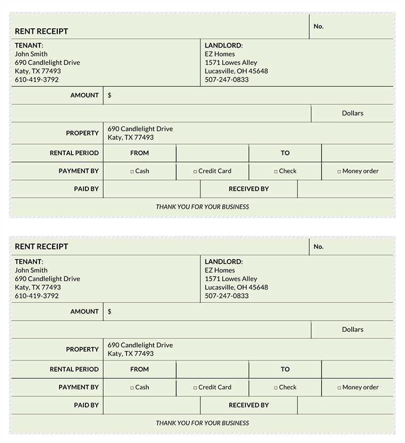 free rent receipts printable