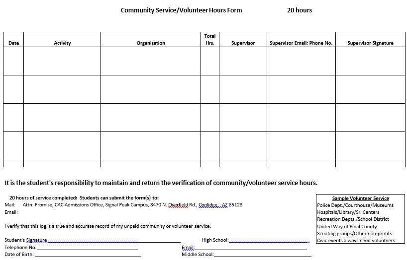 free printable community service log sheet