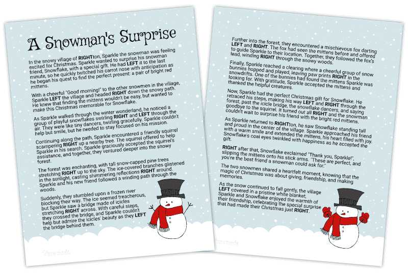 left right christmas story game printable