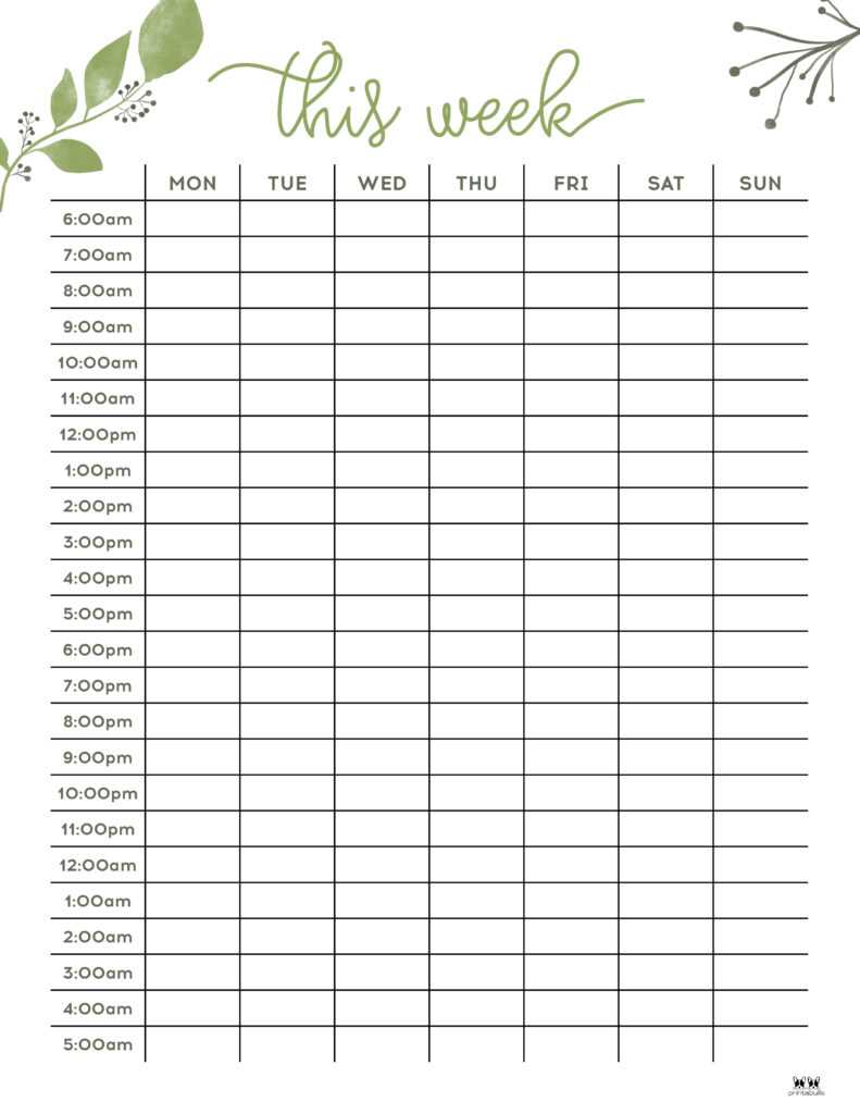 weekly planner hourly printable