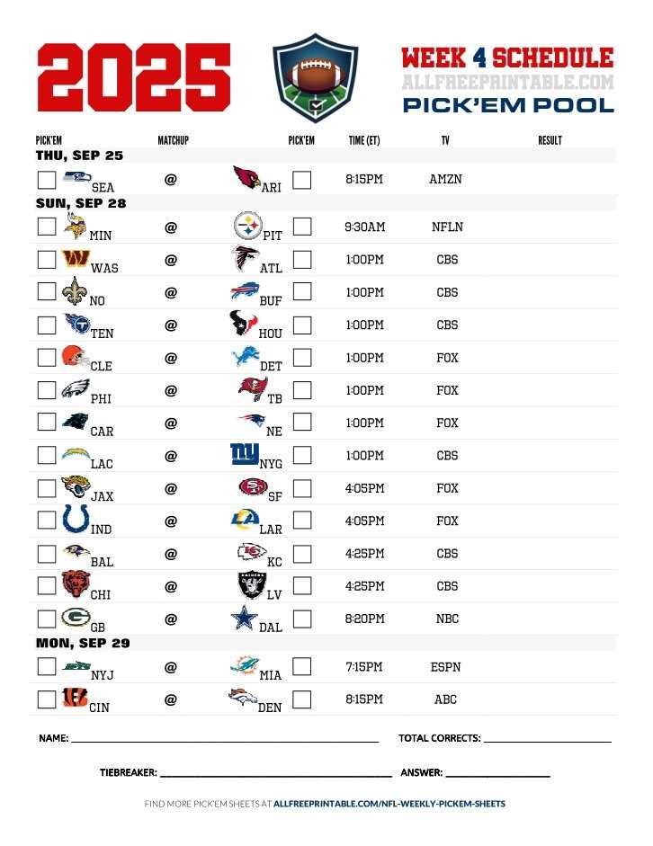 week 4 nfl schedule printable