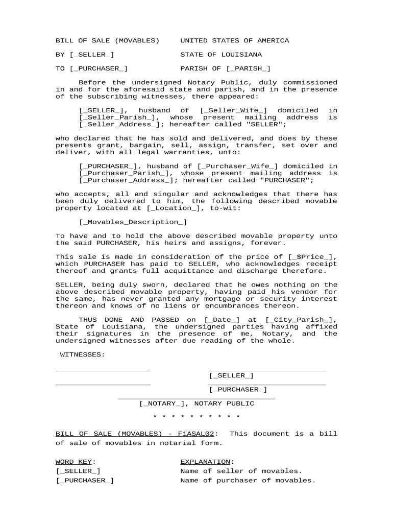 printable bill of sale louisiana without notary