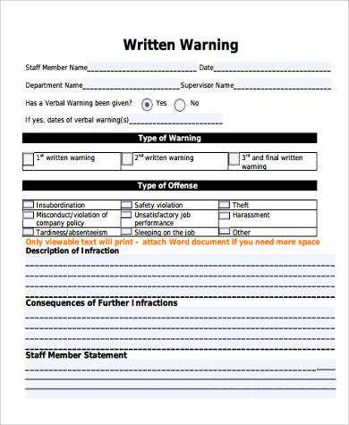 printable verbal warning template