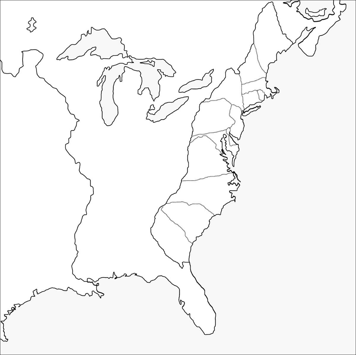 13 colonies blank printable map