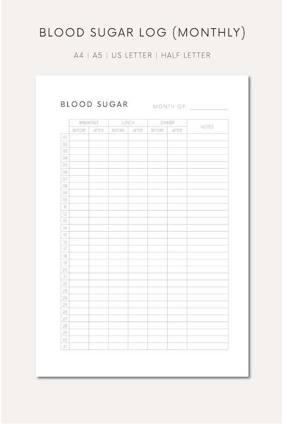 large print monthly free printable blood sugar log sheet