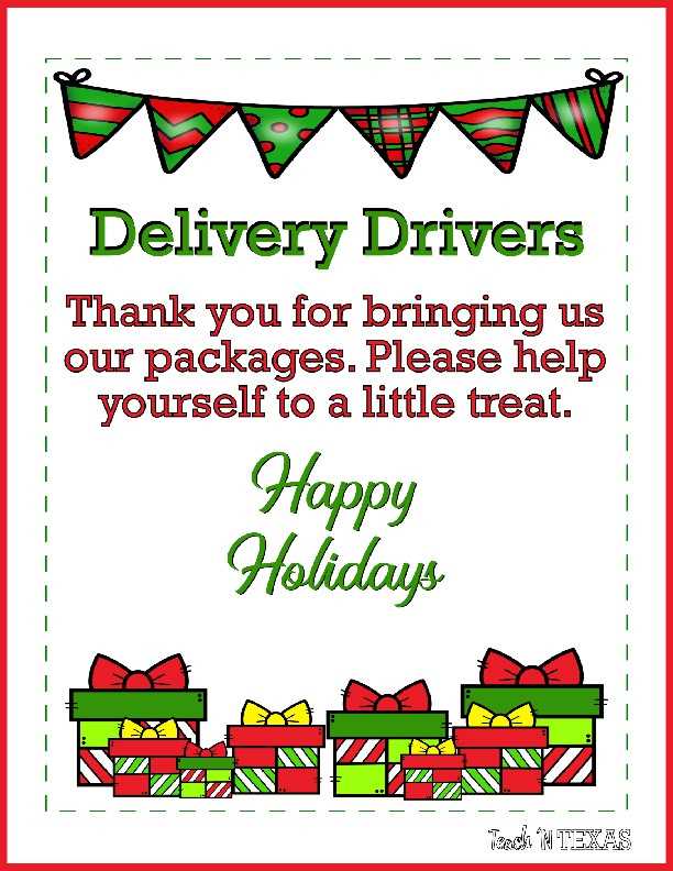 delivery driver treat sign free printable