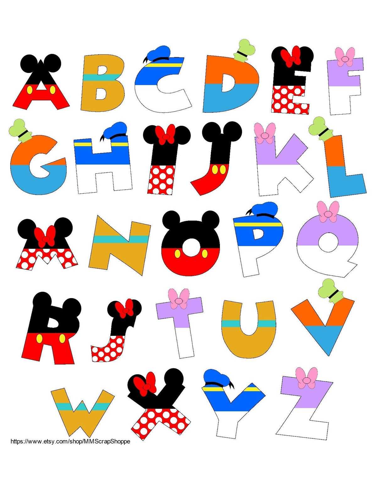 free printable mickey mouse alphabet letters