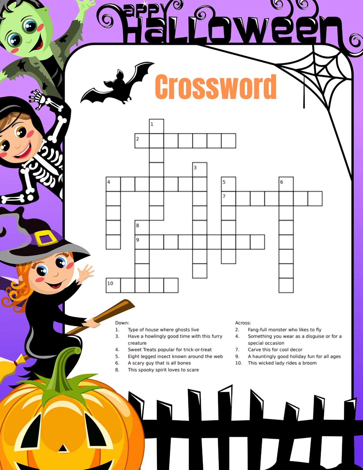 halloween crossword puzzle free printable