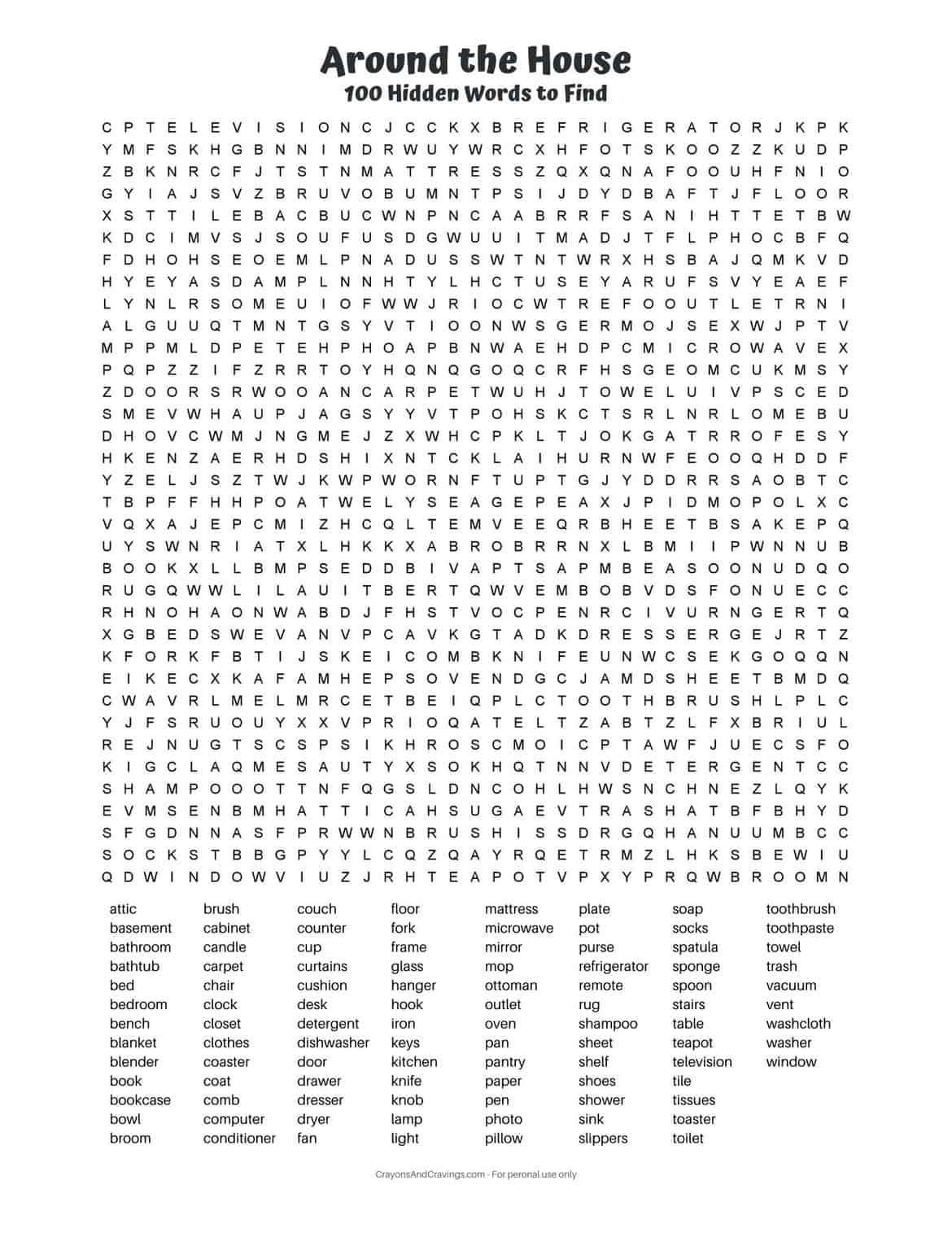 hard printable word search
