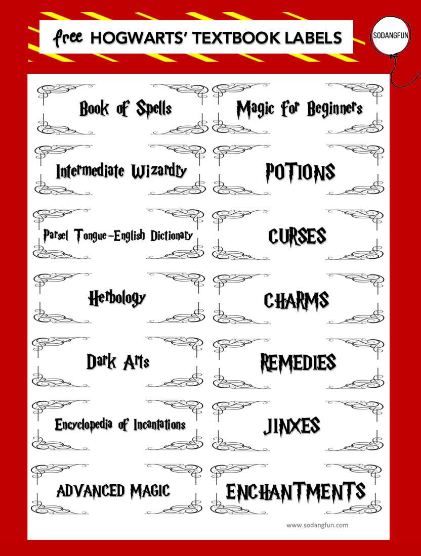 harry potter printable spells