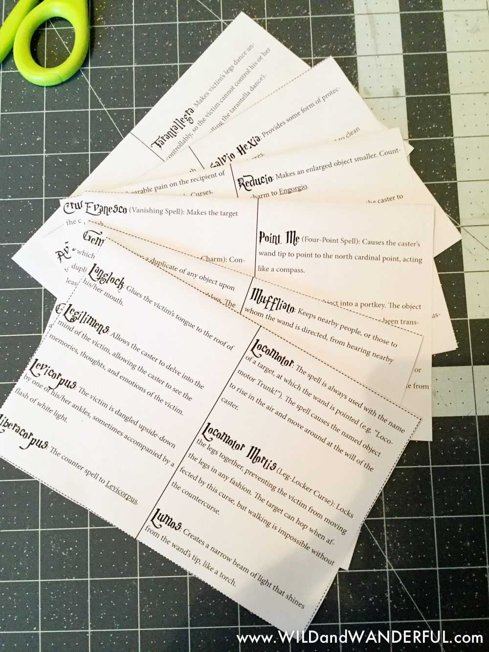 harry potter spells printable