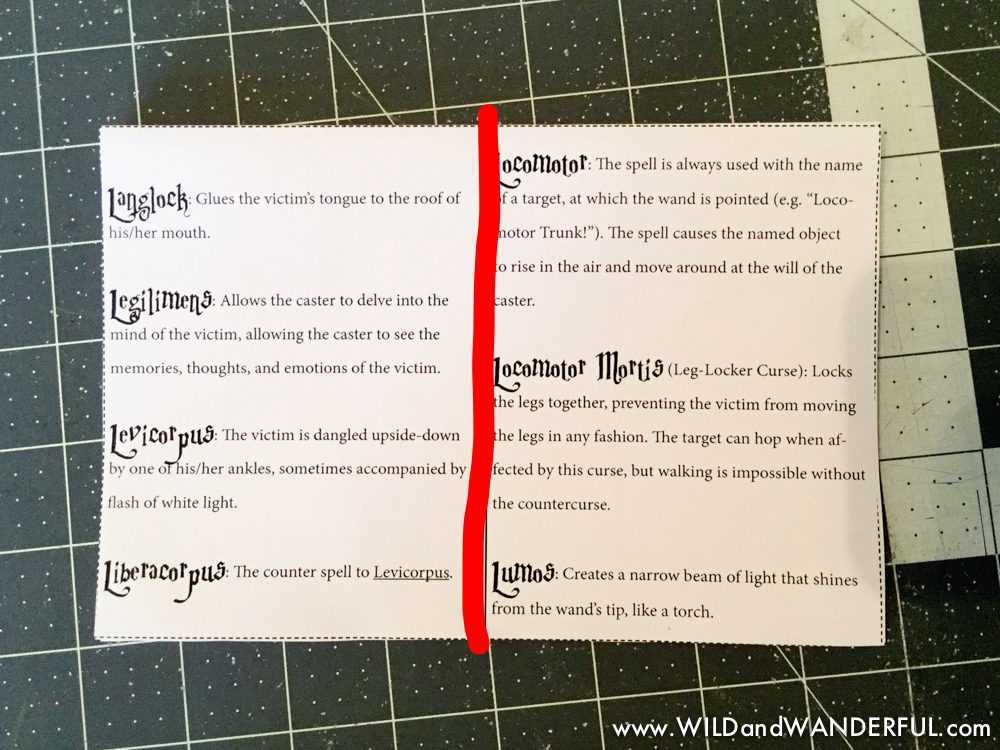 harry potter spells printable
