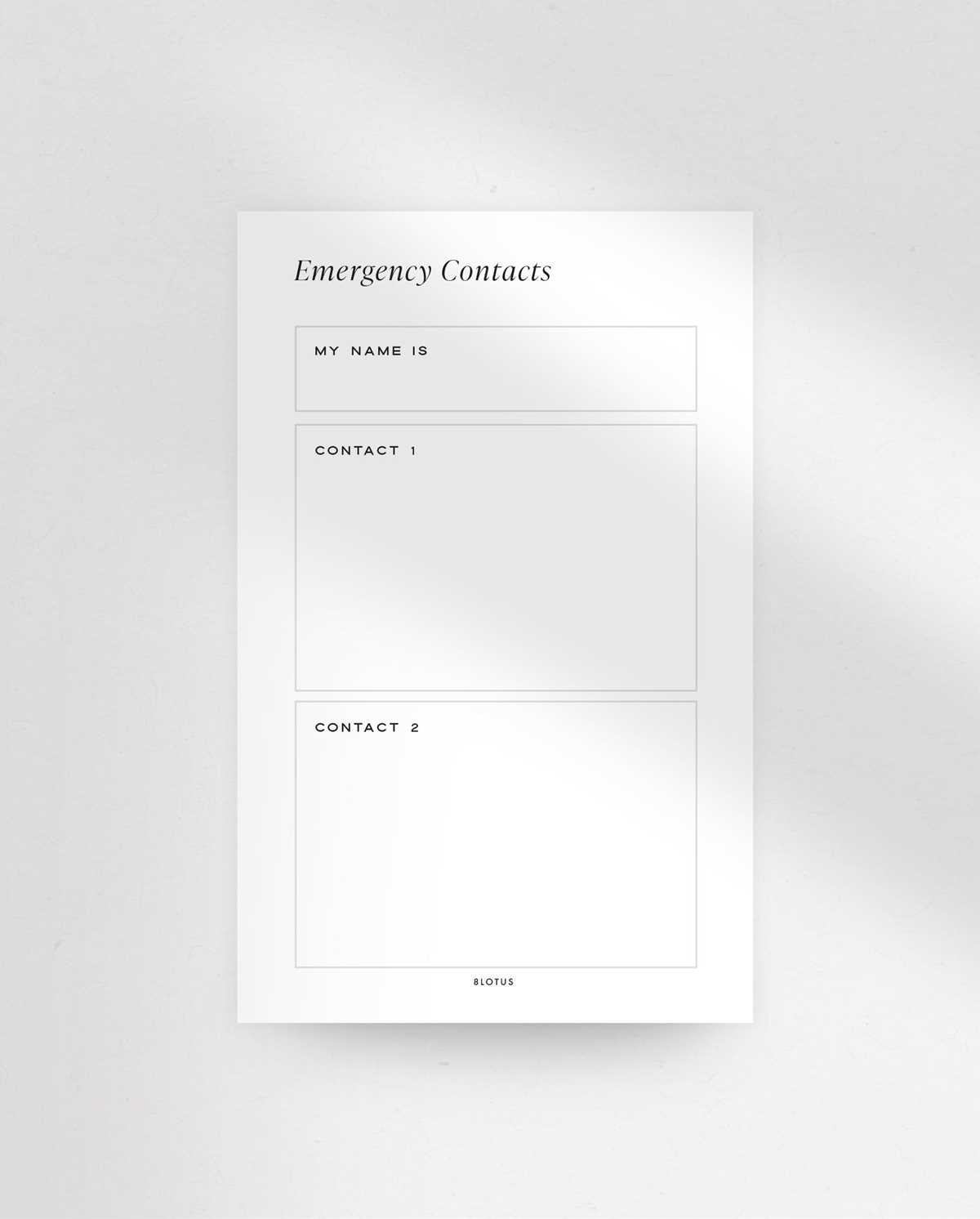 emergency contact card printable