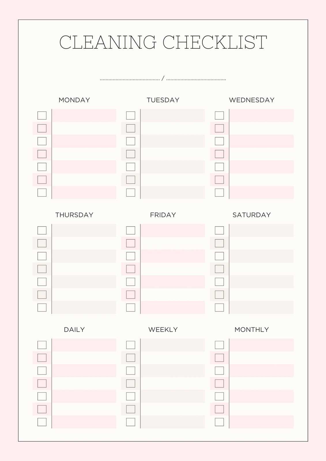 household cleaning schedule printable