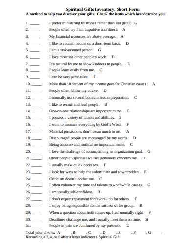 printable spiritual gifts test for youth