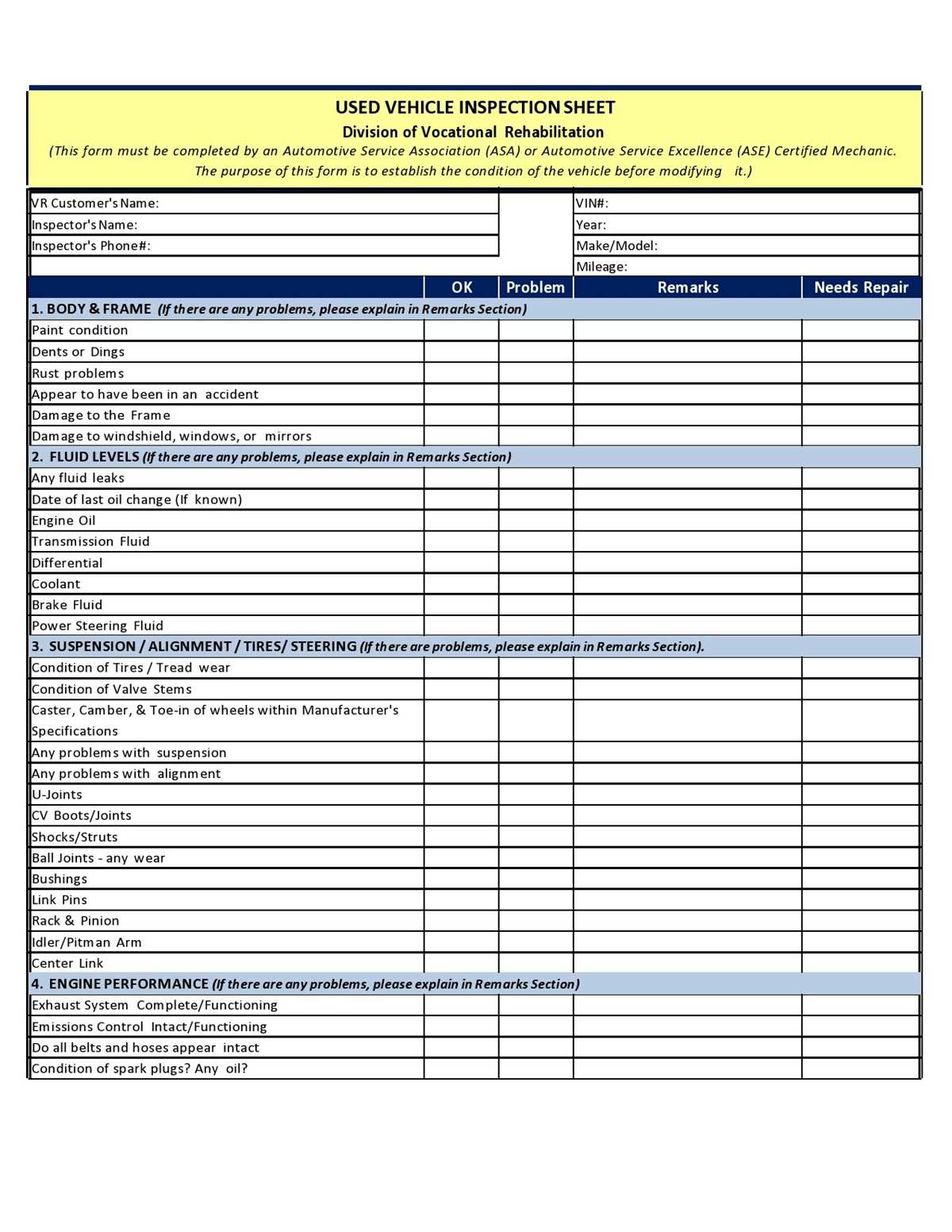 printable lyft inspection form