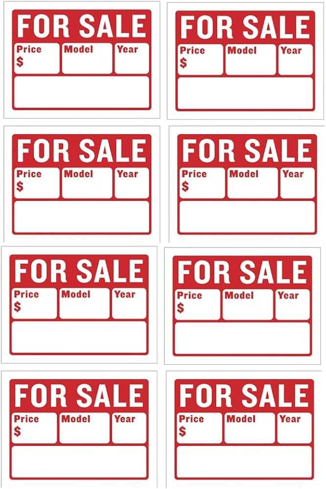 for sale sign for car printable