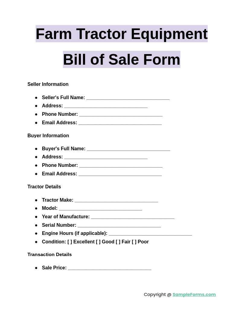 printable bill of sale for farm equipment