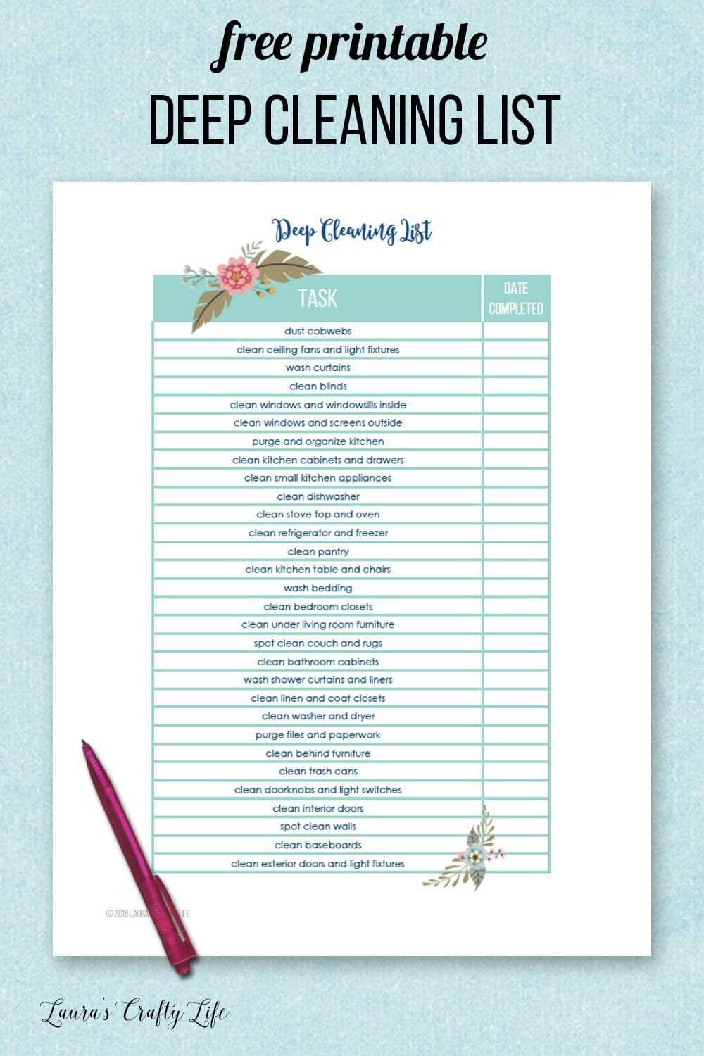 cleaning list printable