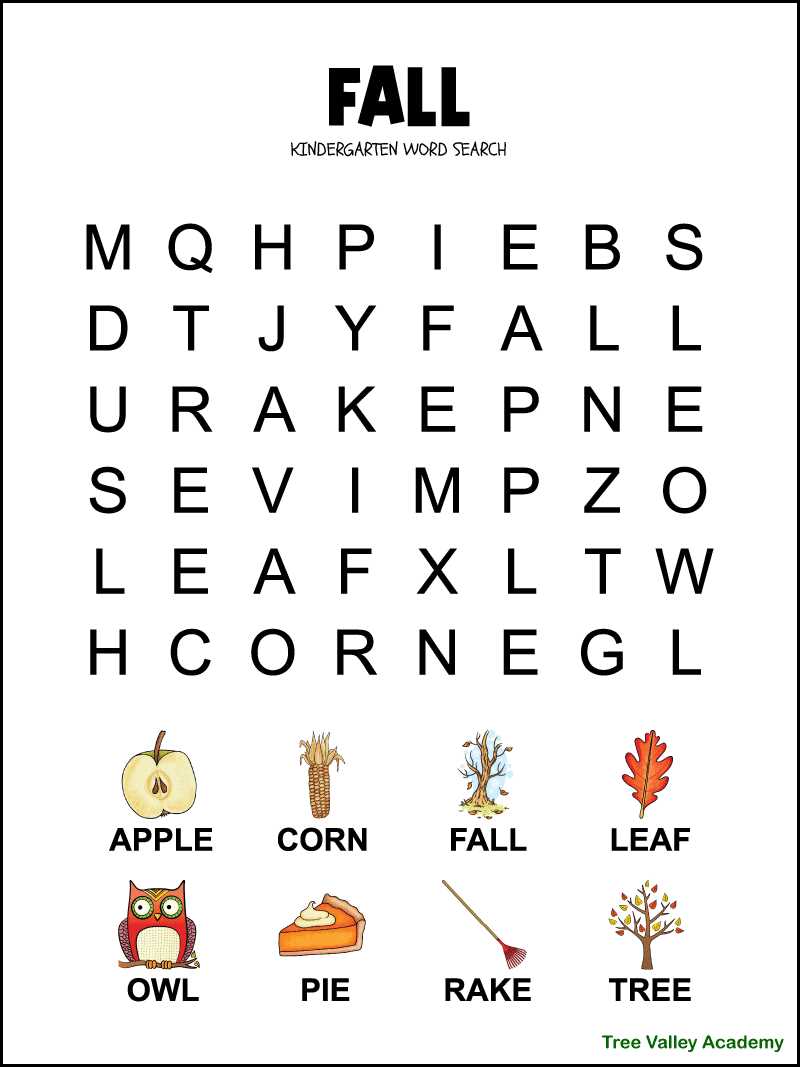 word search printable for kindergarten