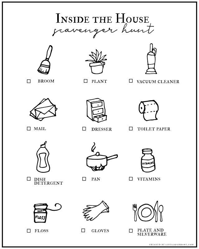 indoor scavenger hunt printable