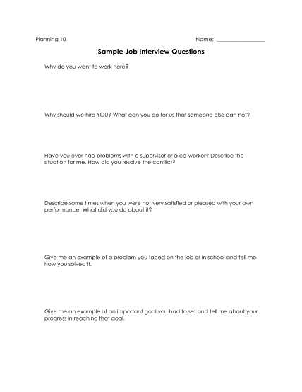 interview questions printable