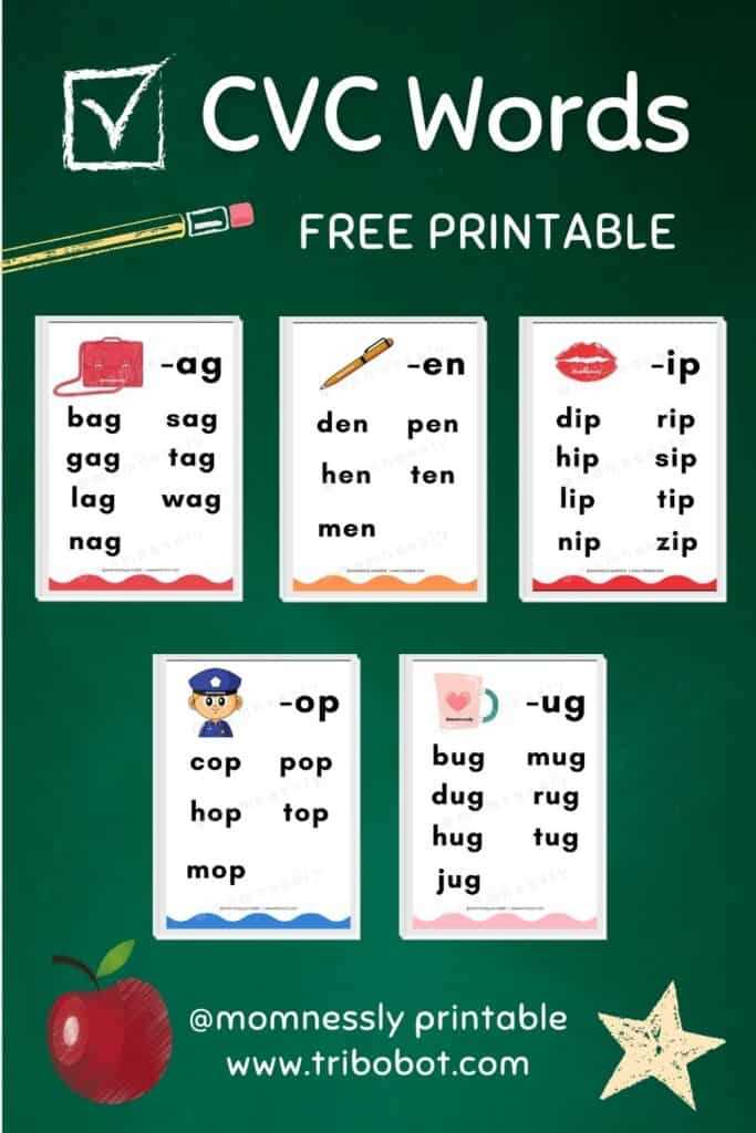 cvc word list printable