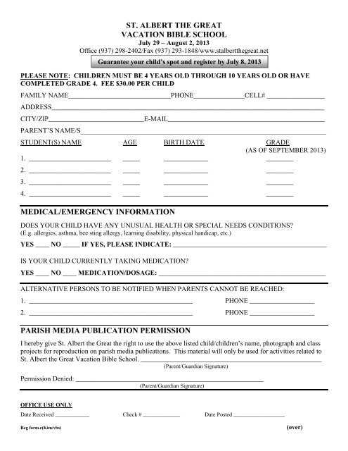 vbs registration form printable