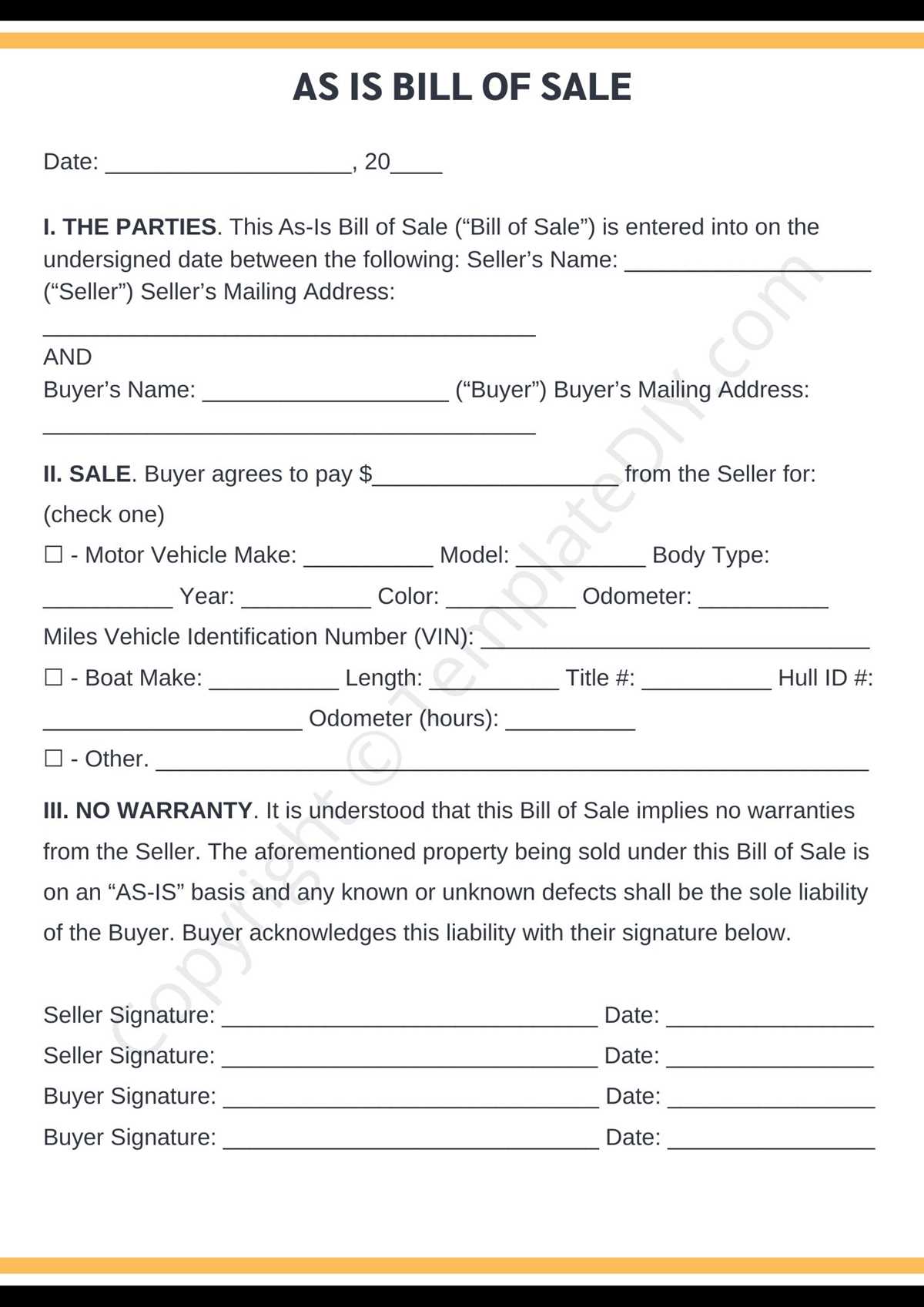 printable bill of sale for a mobile home