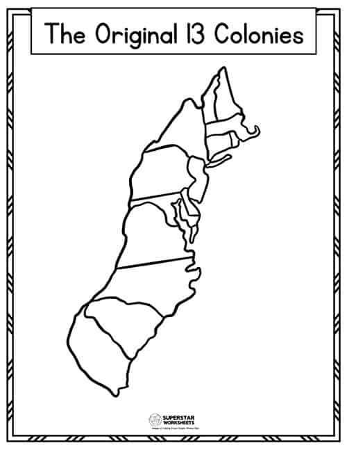 map of the thirteen colonies printable