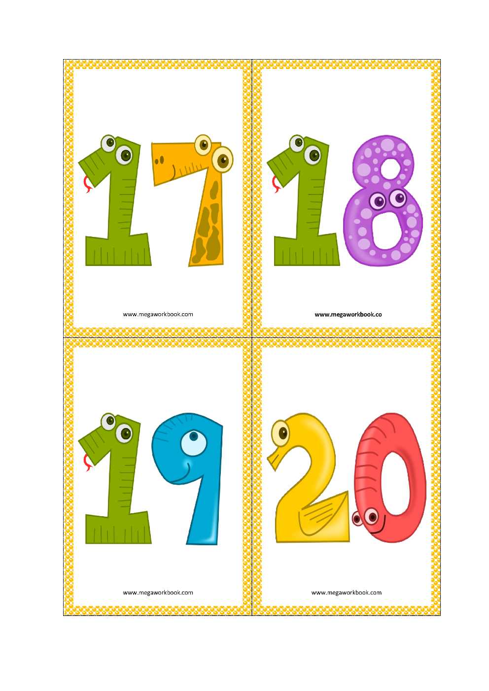 pre school number flash cards printable