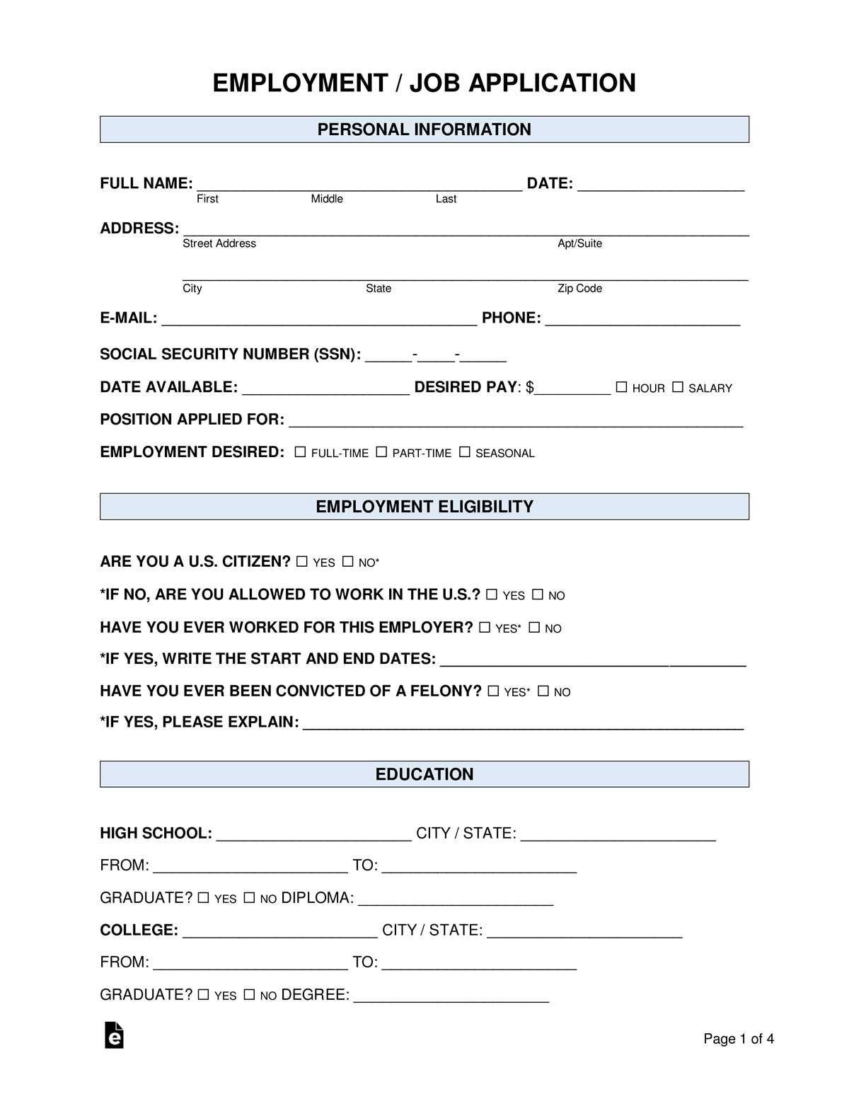 job application form printable free