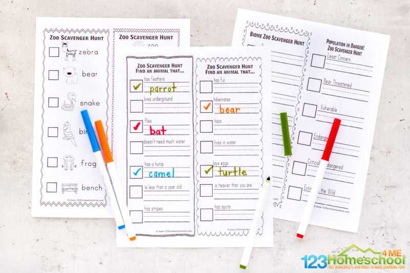 free printable zoo scavenger hunt