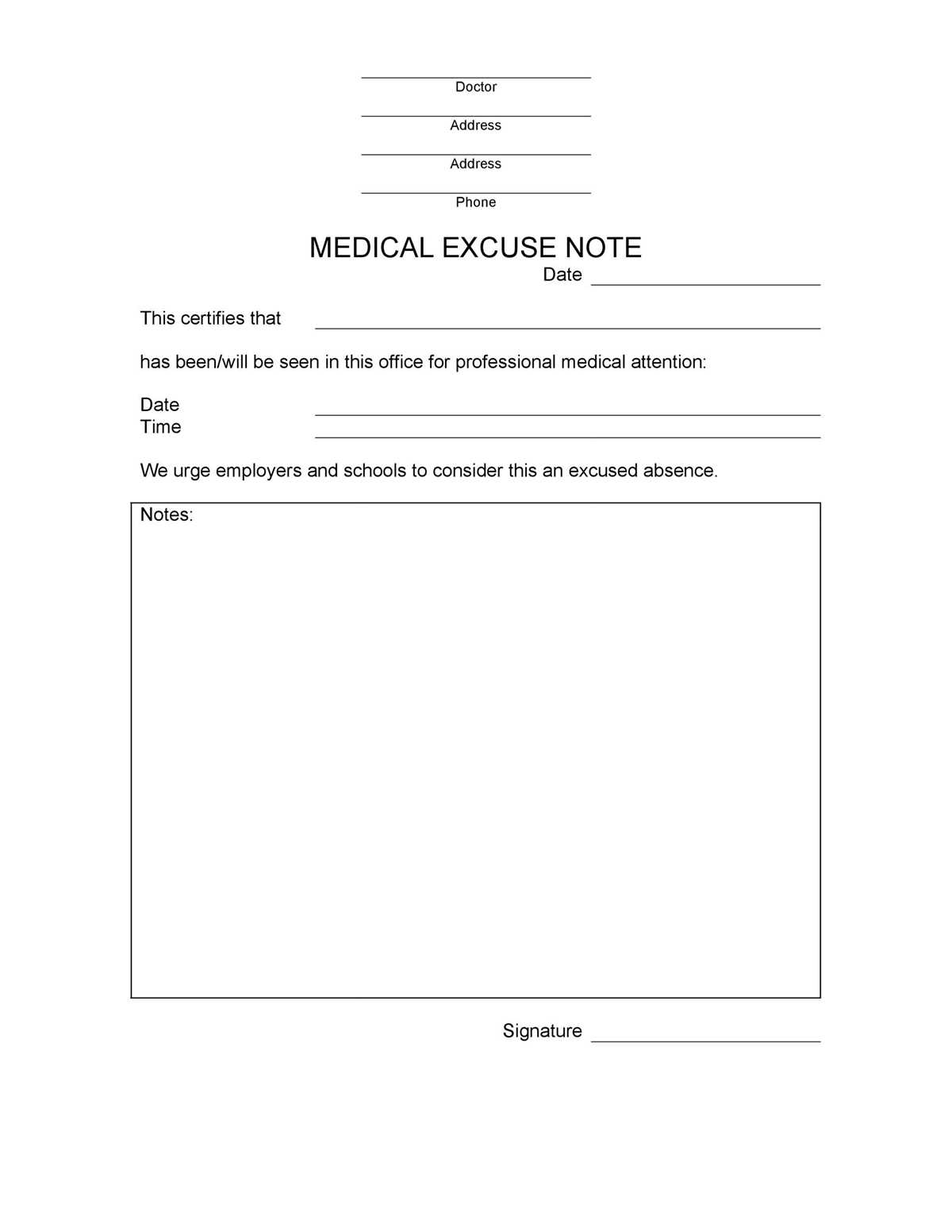 free printable doctors excuse