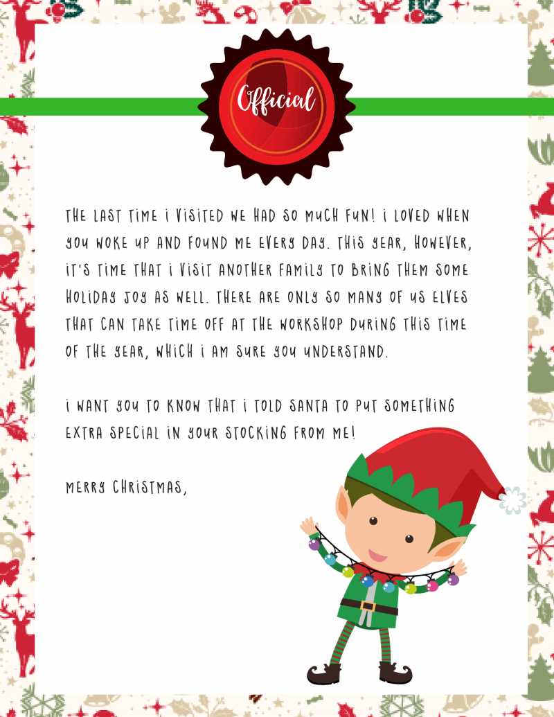elf goodbye letter printable