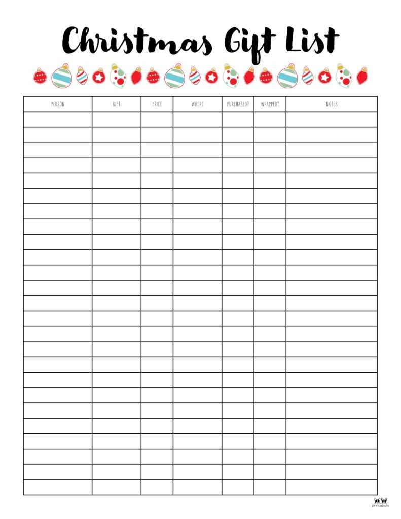 printable xmas list