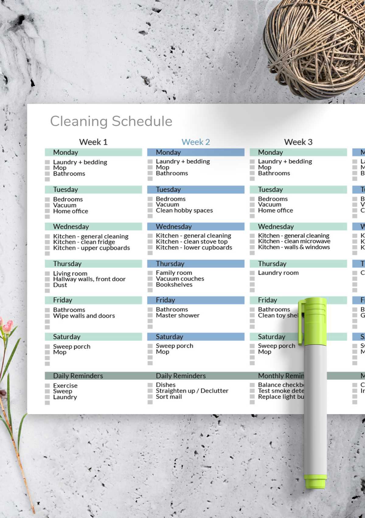 free printable cleaning schedule