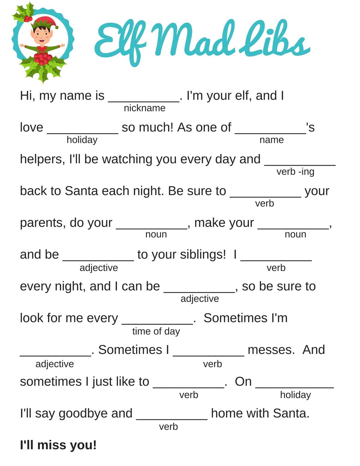 christmas mad libs printable free