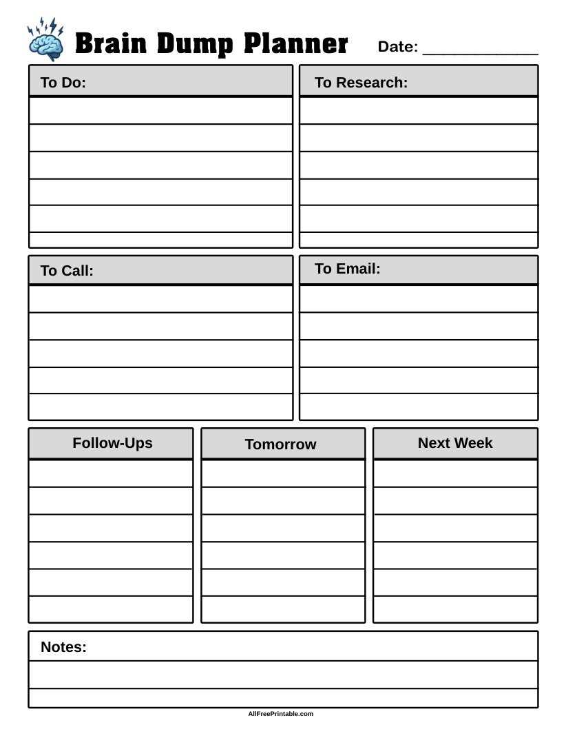 printable brain dump worksheet