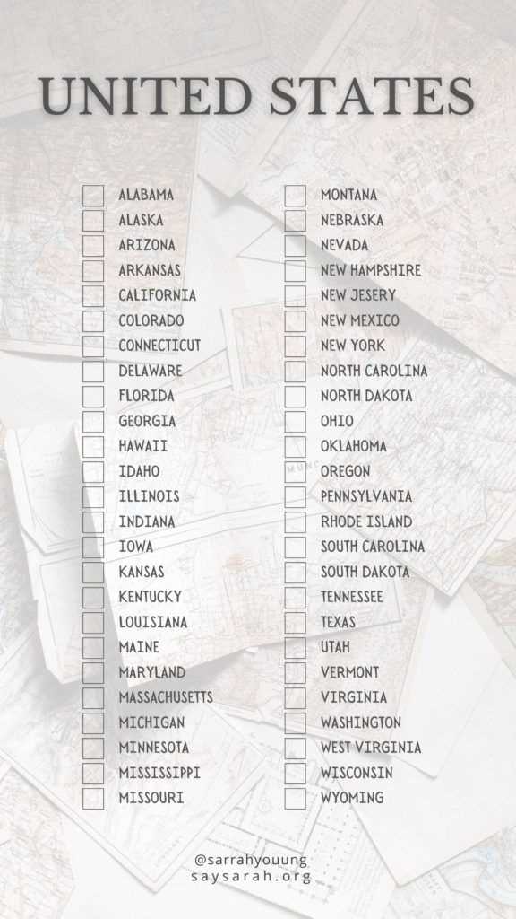 printable list of us states
