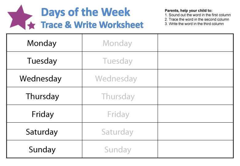 days the week printable