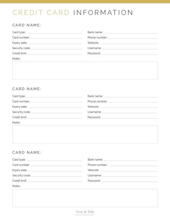credit card template printable
