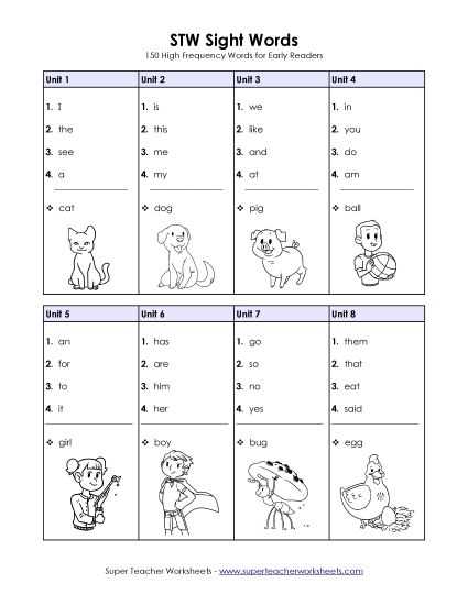 kindergarten sight words printables