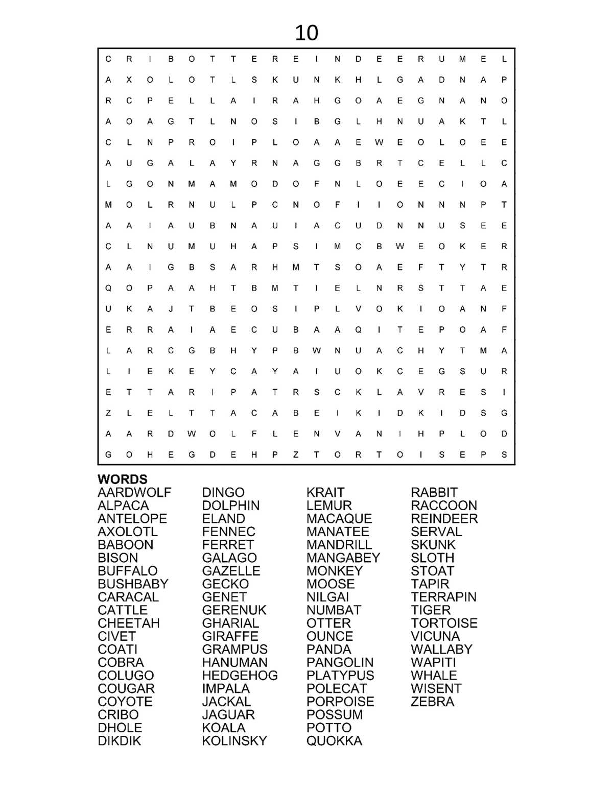 large printable word search