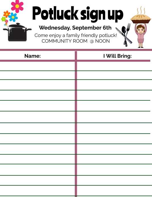 printable potluck sign ups